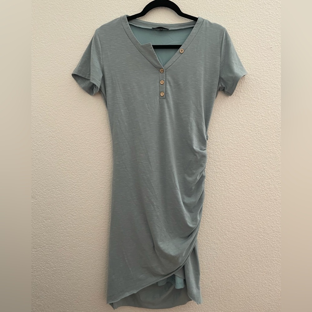 Aqua blue body con short sleeve dress